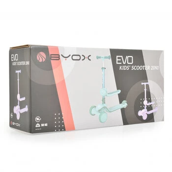 Trotineta 2in1 pentru copii de la 18 luni ,cu scaunel pliabil,roti ABEC-5 din PU cu lumini LED,ghidon cu inaltime reglabila 63-75 cm si frana spate Byox Evo Pink