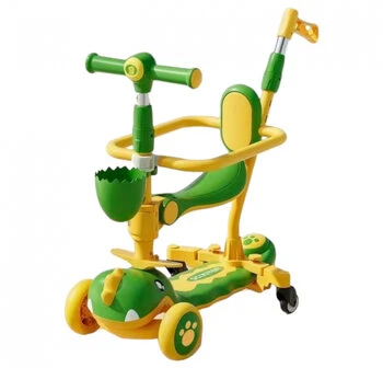 Trotineta 6 in 1, TR36 Dinozaurul Verde, cu maner de impins si bare de protectie 2-12 ani