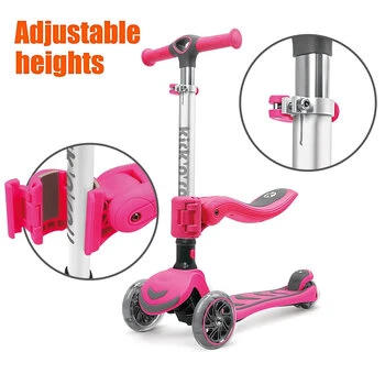 Trotineta KicknRoll 2 in 1 green cu 3 roti LED, transformabila, pliabila, ghidon reglabil, scaun reglabil si detasabil, greutate suportata 50 kg
