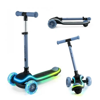 Trotineta pentru copii Kinderkraft Raket Blue pliabila, platforma si roti LED, ghidon reglabil, greutate admisa 50 kg