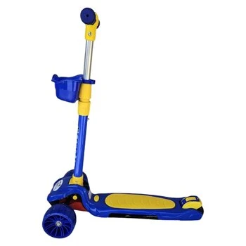 Trotineta pentru copii Novokids Mini Scooter 6160 Albastru cu roti luminoase din silicon, melodii si lumini, 3 roti, pliabila, maner reglabil, greutate suportata 50 kg