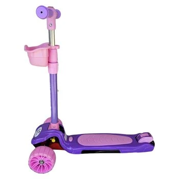Trotineta pentru copii Novokids Mini Scooter 6160 RozMov cu roti luminoase din silicon, melodii si lumini, 3 roti, pliabila, maner reglabil, greutate suportata 50 kg