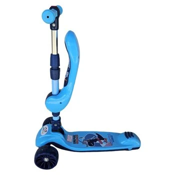Trotineta pentru copii Novokids Mini Scooter 8130 Albastru 2 in 1, cu roti luminoase din silicon, melodii, 3 roti, pliabila, maner reglabil, greutate suportata 50 kg