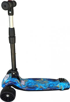 Trotineta pentru copii Novokids Mini Scooter 8150 Albastru cu roti luminoase din silicon, melodii si lumini, 3 roti, pliabila, maner reglabil pe inaltime, greutate suportata 50 kg