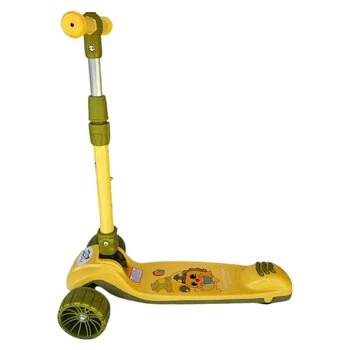 Trotineta pentru copii Novokids Mini Scooter 8150 Galben cu roti luminoase din silicon, melodii si lumini, 3 roti, pliabila, maner reglabil pe inaltime, greutate suportata 50 kg