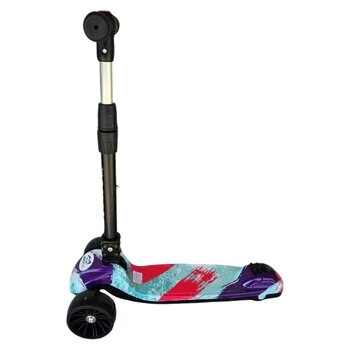 Trotineta pentru copii Novokids Mini Scooter 8150 Multicolor cu roti luminoase din silicon, melodii si lumini, 3 roti, pliabila, maner reglabil pe inaltime, greutate suportata 50 kg