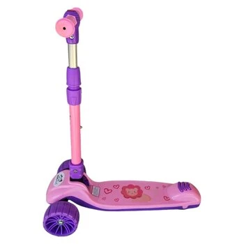 Trotineta pentru copii Novokids Mini Scooter 8150 Roz cu roti luminoase din silicon, melodii si lumini, 3 roti, pliabila, maner reglabil pe inaltime, greutate suportata 50 kg