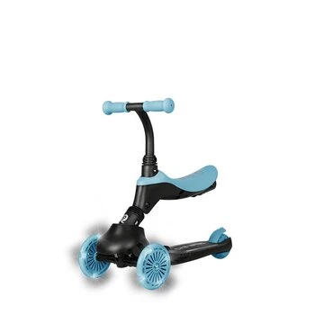 Trotineta pentru copii QPlay Sema EVO Albastru 6 in 1 multifunctionala cu scaunel, maner telescopic parental, inaltime ajustabila, cadru din aluminiu, greutate admisa 50 kg