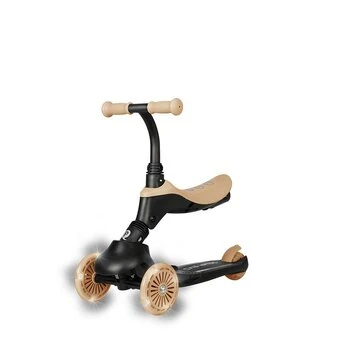 Trotineta pentru copii QPlay Sema EVO Bej 6 in 1 multifunctionala cu scaunel, maner telescopic parental, inaltime ajustabila, cadru din aluminiu, greutate admisa 50 kg