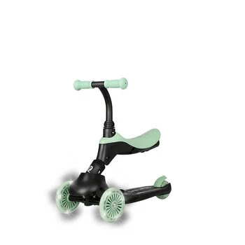 Trotineta pentru copii QPlay Sema EVO Verde 6 in 1 multifunctionala cu scaunel, maner telescopic parental, inaltime ajustabila, cadru din aluminiu, greutate admisa 50 kg