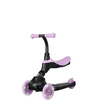 Trotineta pentru copii QPlay Sema EVO Violet 6 in 1 multifunctionala cu scaunel, maner telescopic parental, inaltime ajustabila, cadru din aluminiu, greutate admisa 50 kg