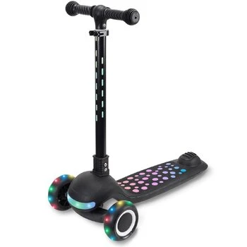 Trotineta pliabila, Action One Dots, cu lumina frontala, muzica si roti luminoase, Negru