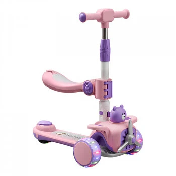 Trotineta reglabila 3in1 cu scaunel si maner parental Nichiduta Bear PinkPurple