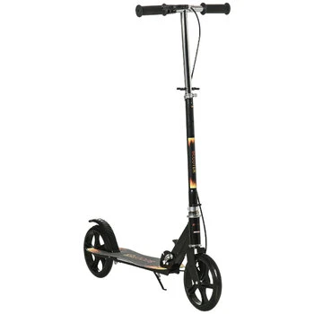 HOMCOM Trotinetă Pliabilă pentru Copii 7-14 Ani, Reglabilă pe 3 Înălțimi, Roți Mari din Plastic și Metal, 86x35x93/98/103 cm, Negru | Aosom Romania
